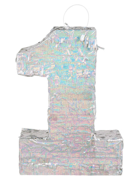 Holografická stříbrná Piñata číslo 1 40 x 28 x 8 cm slavnostní