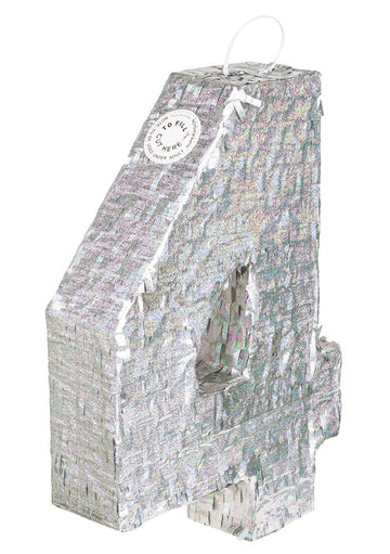 Holografická stříbrná Piñata číslo 4 40 x 28 x 8 cm na párty