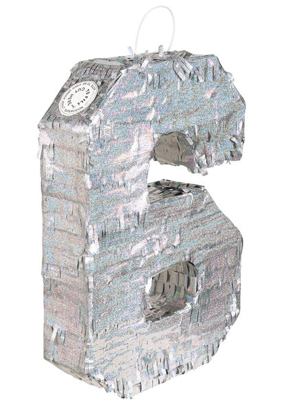 Holografická stříbrná Piñata číslo 6 40 x 28 x 8 cm ozdobit