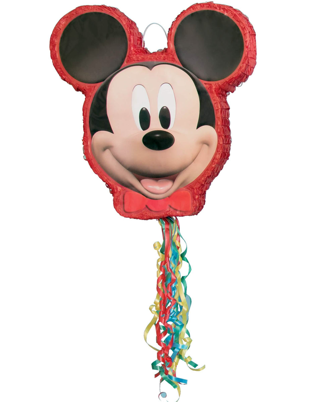 Piñata Mickey Mouse pro dítě červená s barevnými stuhami