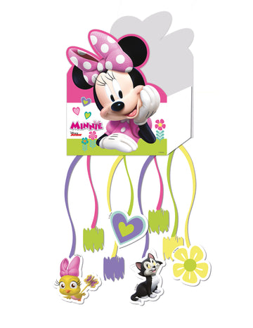 Piñata Minnie Happy pour enfant rose avec rubans et figurines à tirer