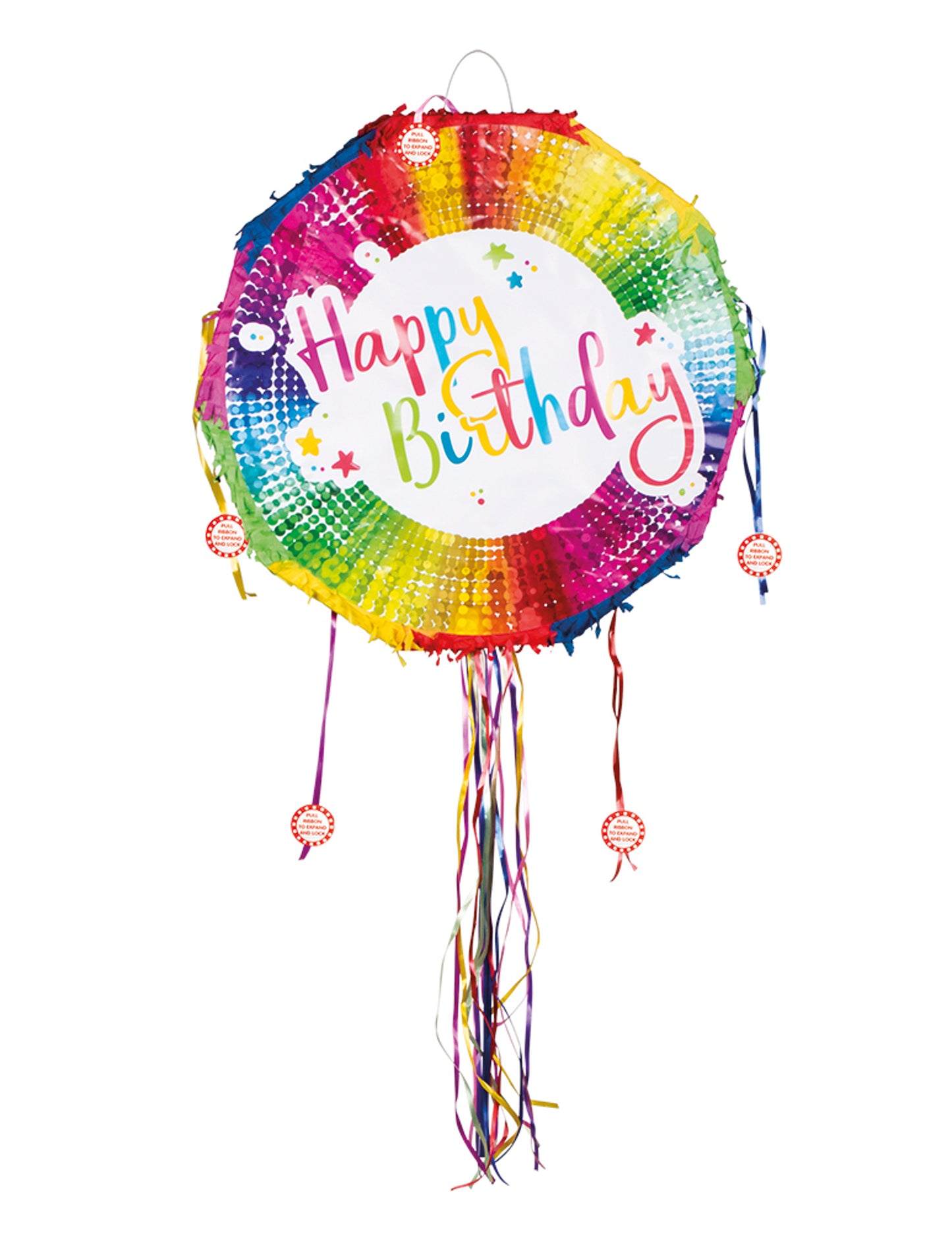 Vícebarevné kulaté piñata všechno nejlepší k narozeninám 40 cm