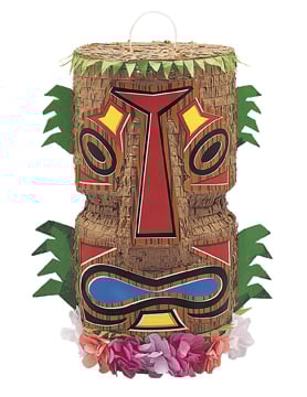 Piñata Tiki tropics marron avec fleurs et feuilles tropicales colorées