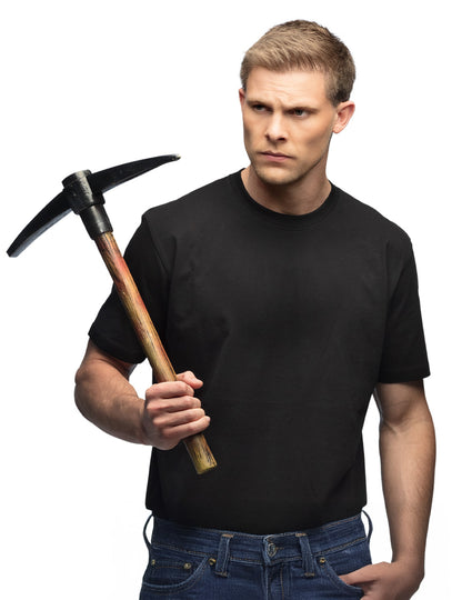 Pioche en mousse rigide de mineur pour adulte noire avec manche aspect bois