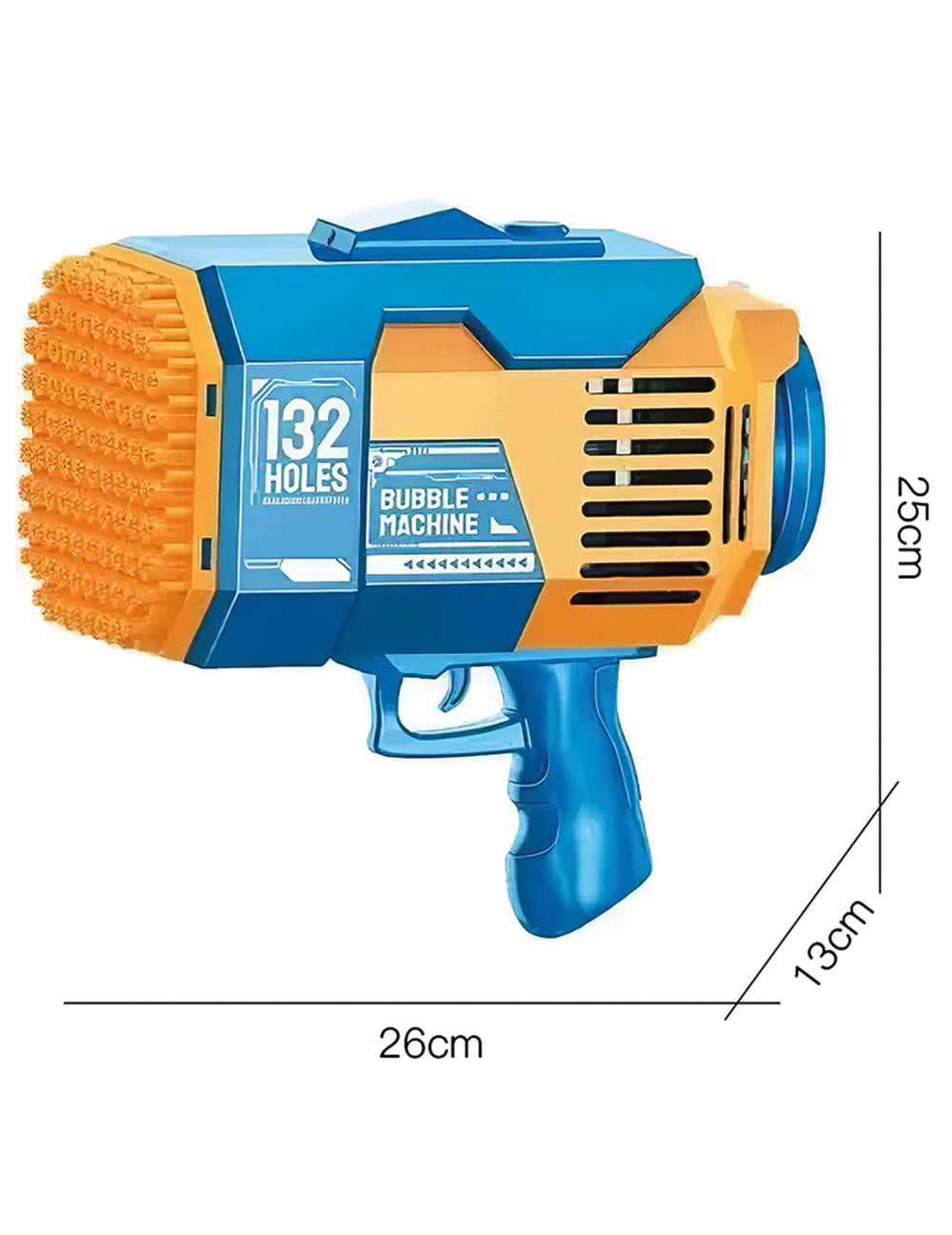 Pistolet à bulles de savon bleu et orange avec 132 trous