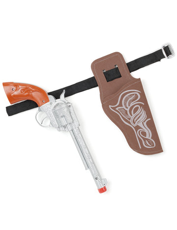 Pistolet et ceinture de cow-boy pour enfant argenté et marron en plastique