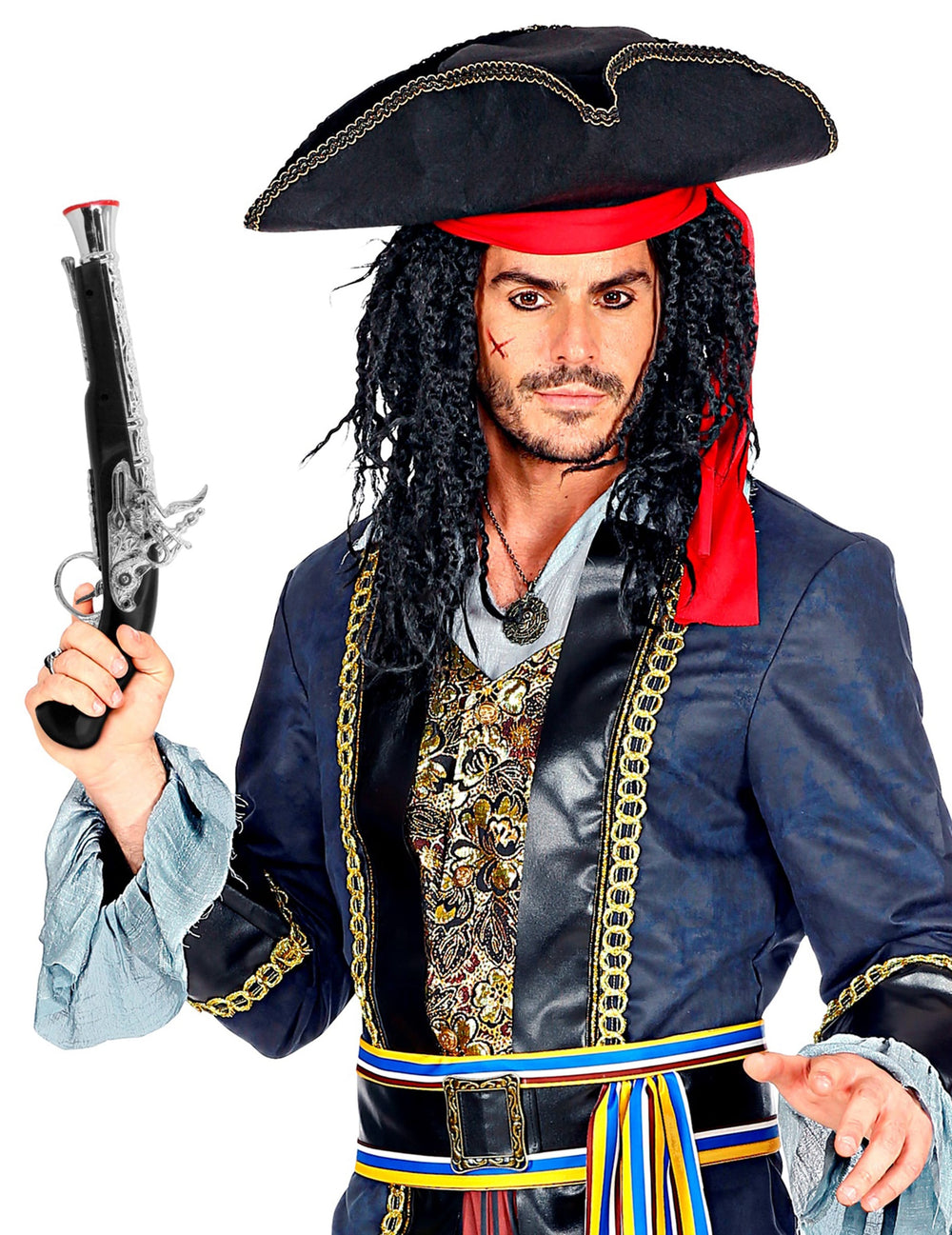 Mise en situation du pistolet de pirate en plastique pour adulte