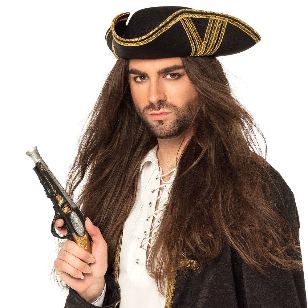 Černá a zlatá pirátská pistole 28 cm