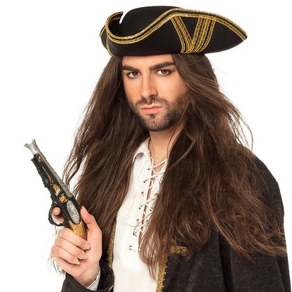 Černá a zlatá pirátská pistole 28 cm