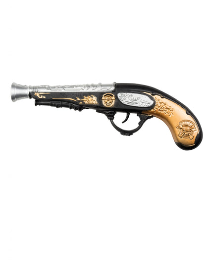 Černá a zlatá pirátská pistole 28 cm
