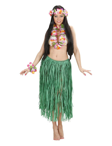 Set hawaï à fleurs pour adulte vert avec jupe longue