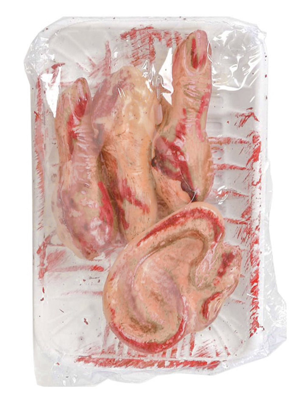 Plateau morceaux humains ensanglantés Halloween pour adulte avec doigts et oreille en plastique