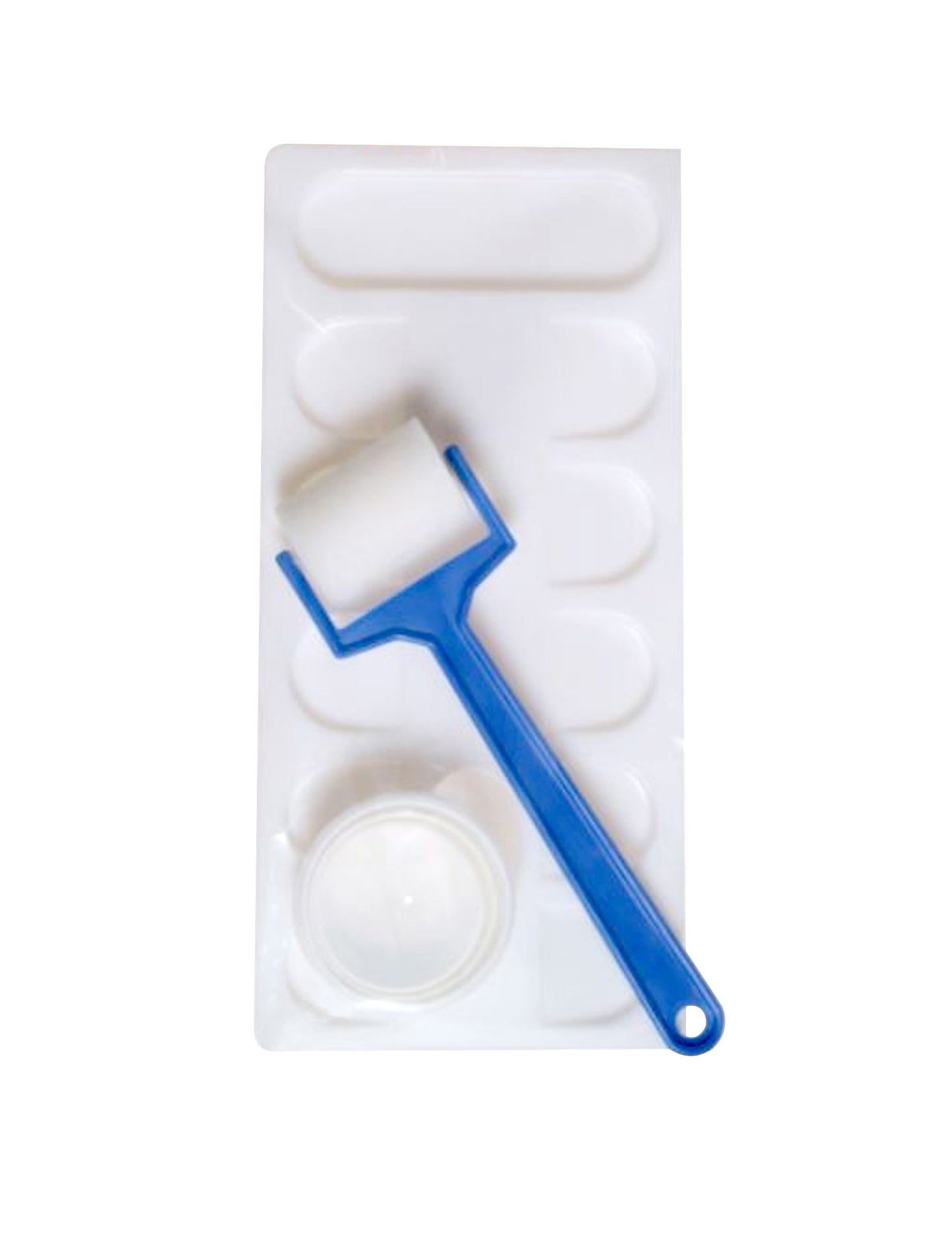 Accessoires pour peinture Lefranc et Bourgeois bleu et blanc avec rouleau en mousse et bac