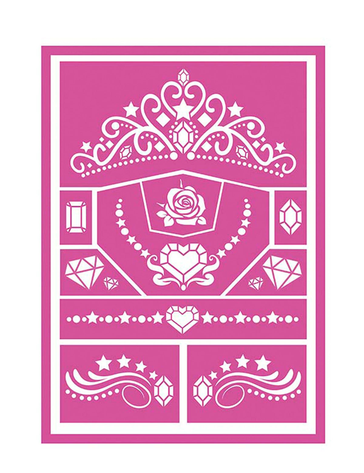 Pochoirs de maquillage princesse rose et blanc avec motifs de diadème et de cœur