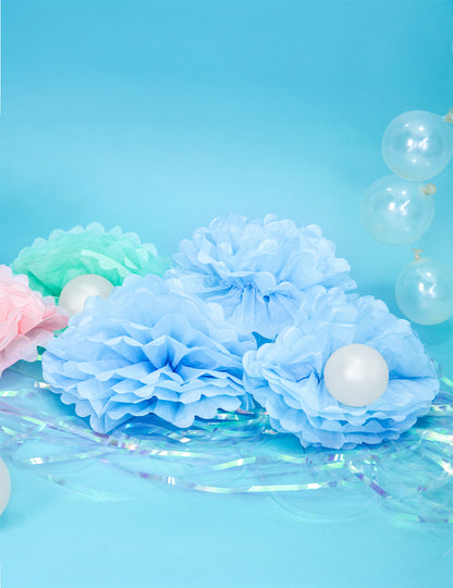 Modrá závěsná bambule z hedvábného papíru 25 cm