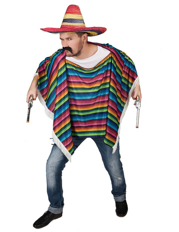 Mexické pončo s vícebarevnými třásněmi pro dospělé
