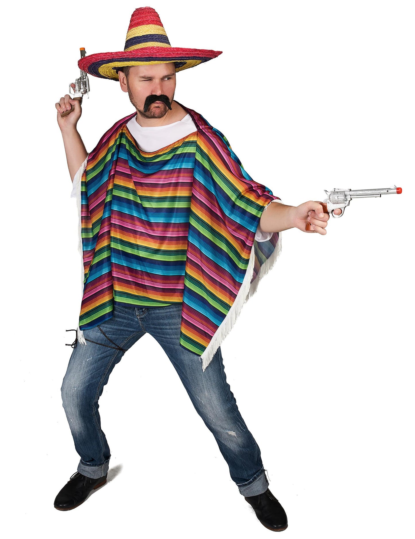 Vícebarevný mexický poncho s křehkým okrajem