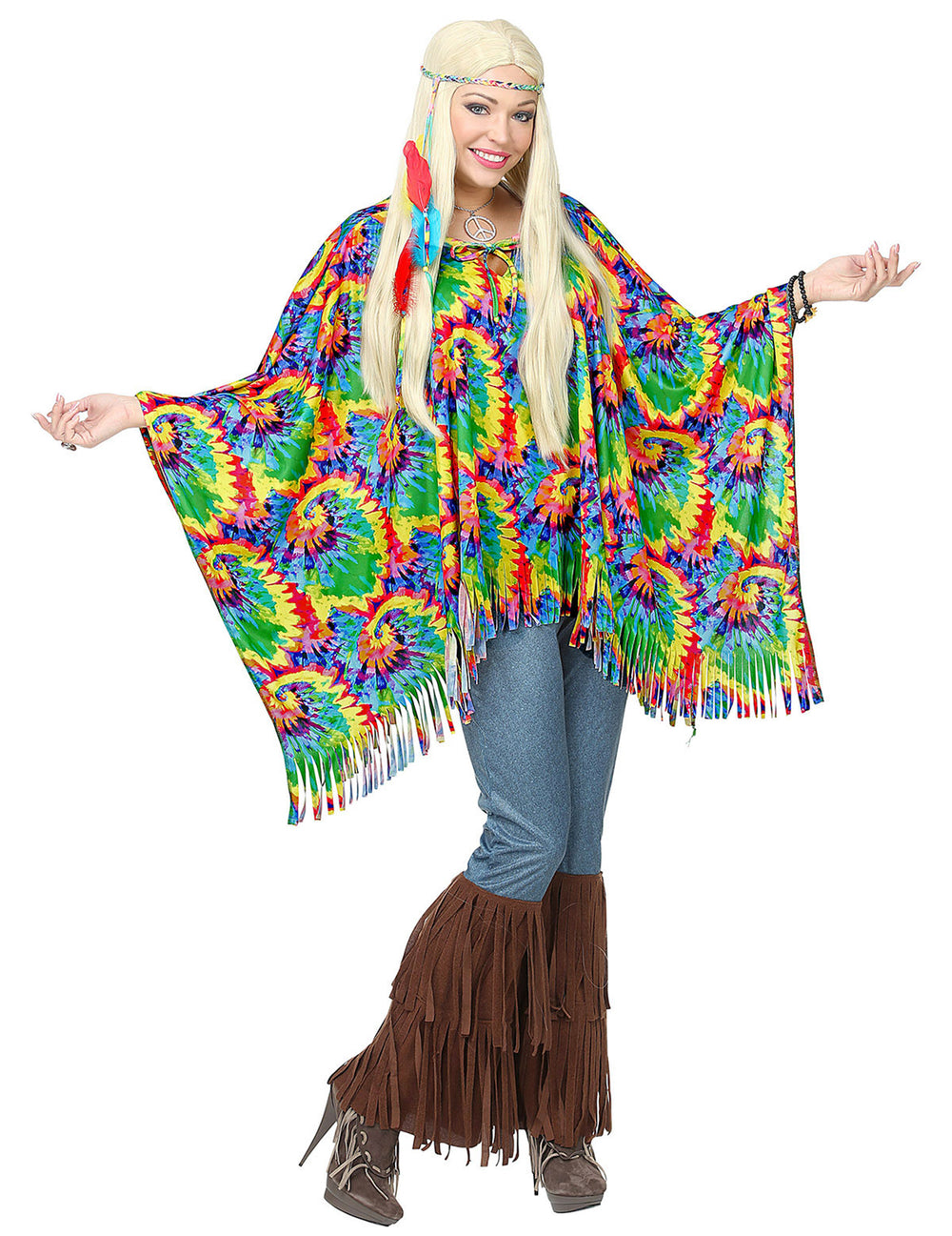 Vue de face du poncho et tour de tête hippie psychédélique