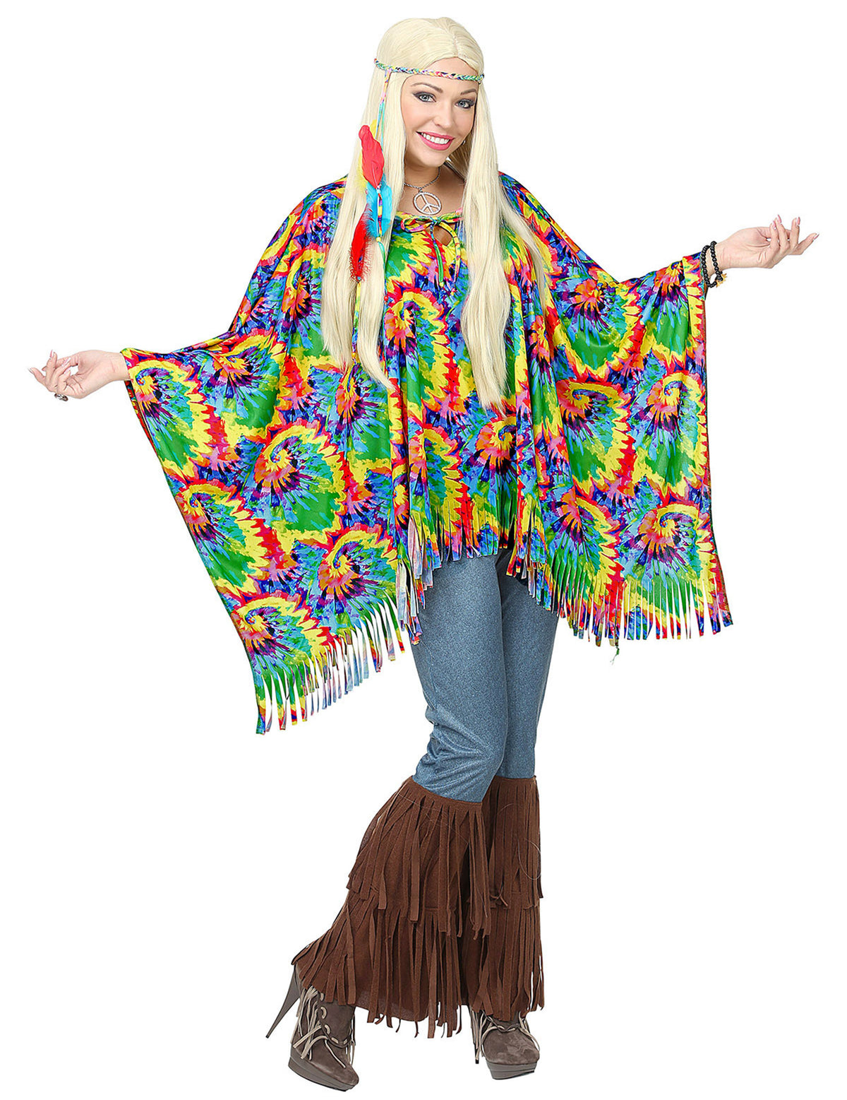 Vue de face du poncho et tour de tête hippie psychédélique