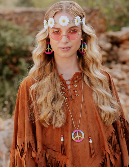 Dámské hnědé pončo s třásněmi v indiánském stylu