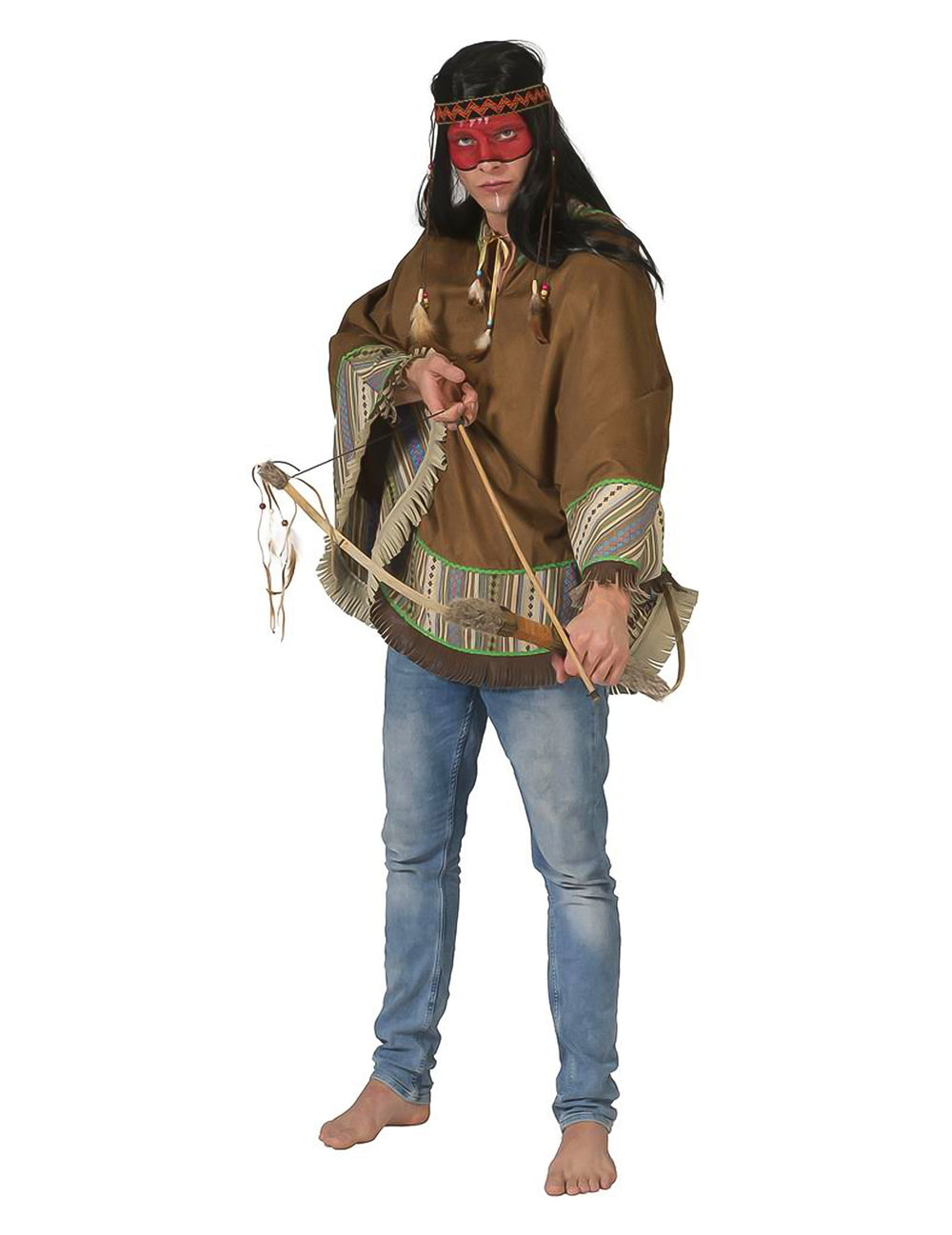 Vue de face avec arc du poncho indien luxe pour adulte