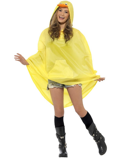 Poncho poussin pour adulte jaune avec capuche et bec orange
