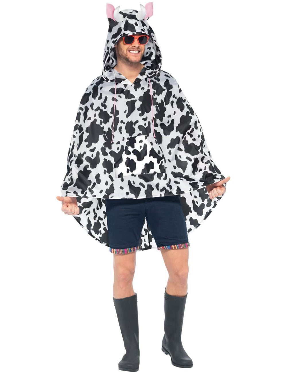 Pohled zepředu na kráví pončo pro dospělého