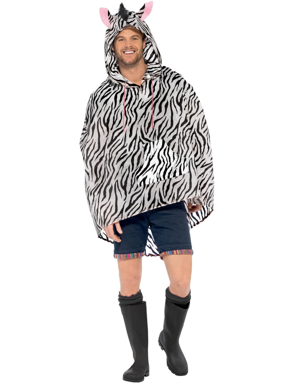 Vue de face du poncho zèbre pour adulte