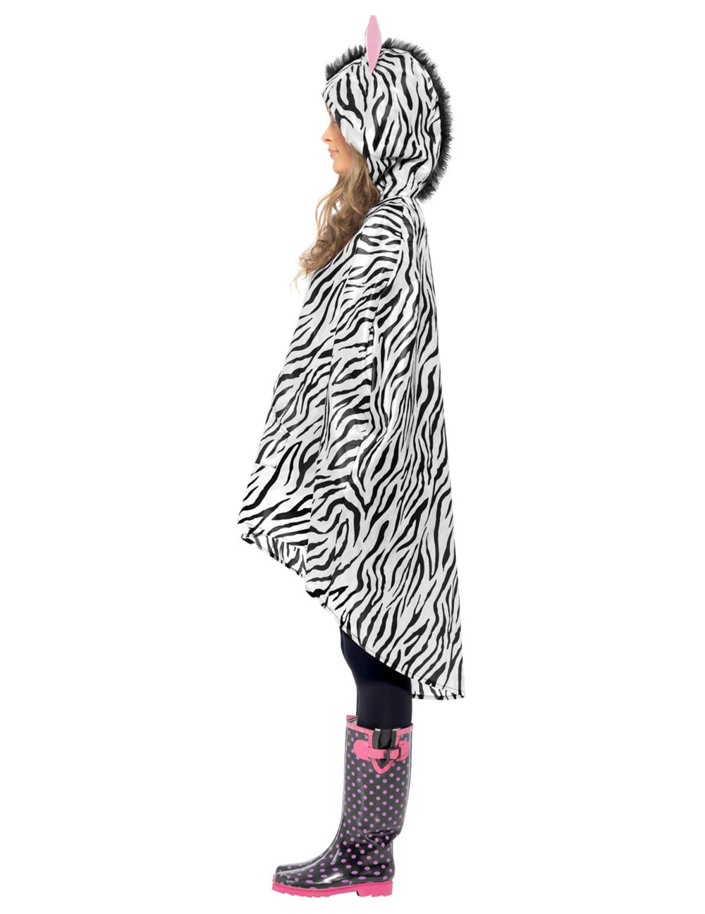 Vue de profil du poncho zèbre pour adulte