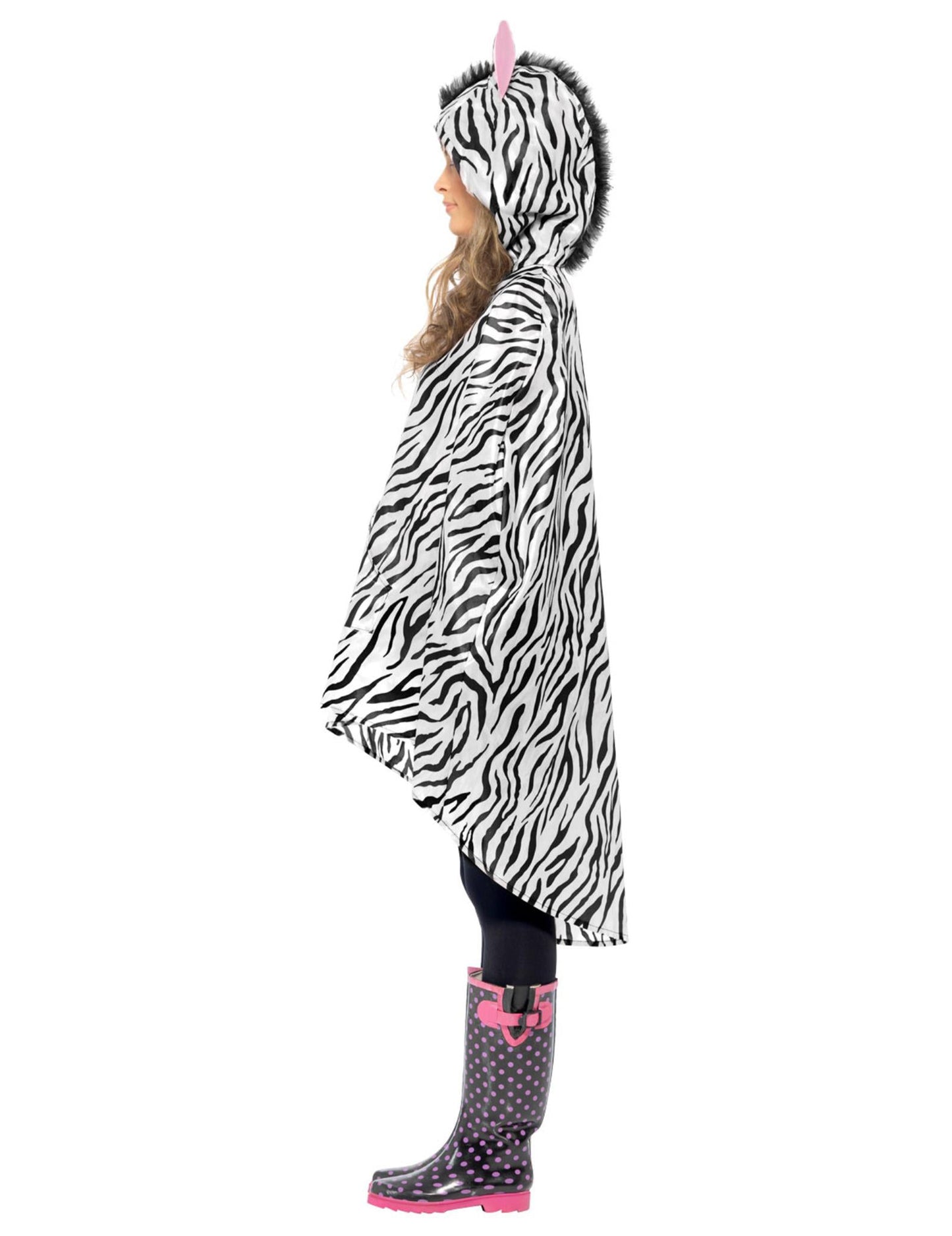 Vue de profil du poncho zèbre pour adulte