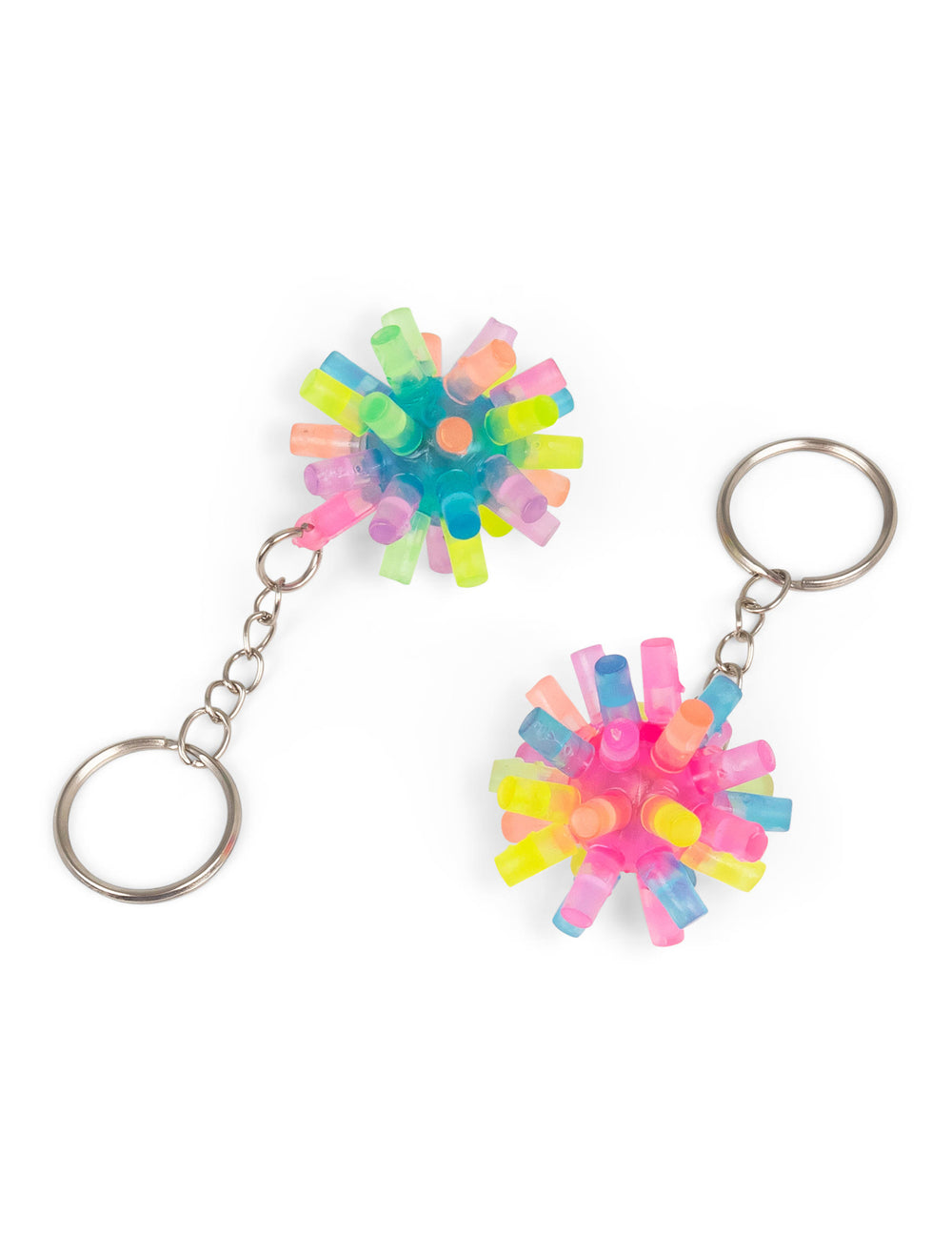 Vue de dessus de deux exemplaires du porte clés piquant lumineux pour enfant