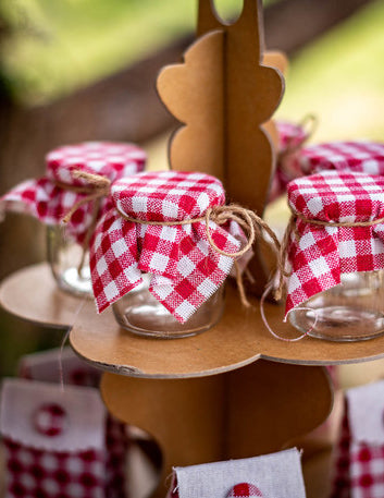 Skleněná nádoba z červeného a bílého ginghamu 7 cm hospodský styl