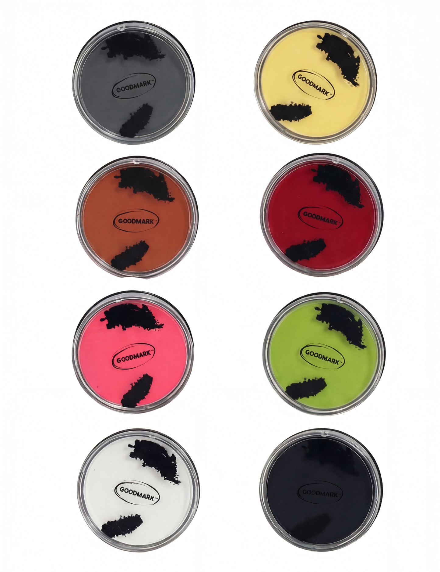 Aperçu des différents coloris du pot de maquillage professionnel à l'eau pour adulte et enfant