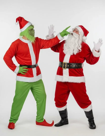Luxusní sada kostýmů pro dospělé zelené monstrum a Santa Claus