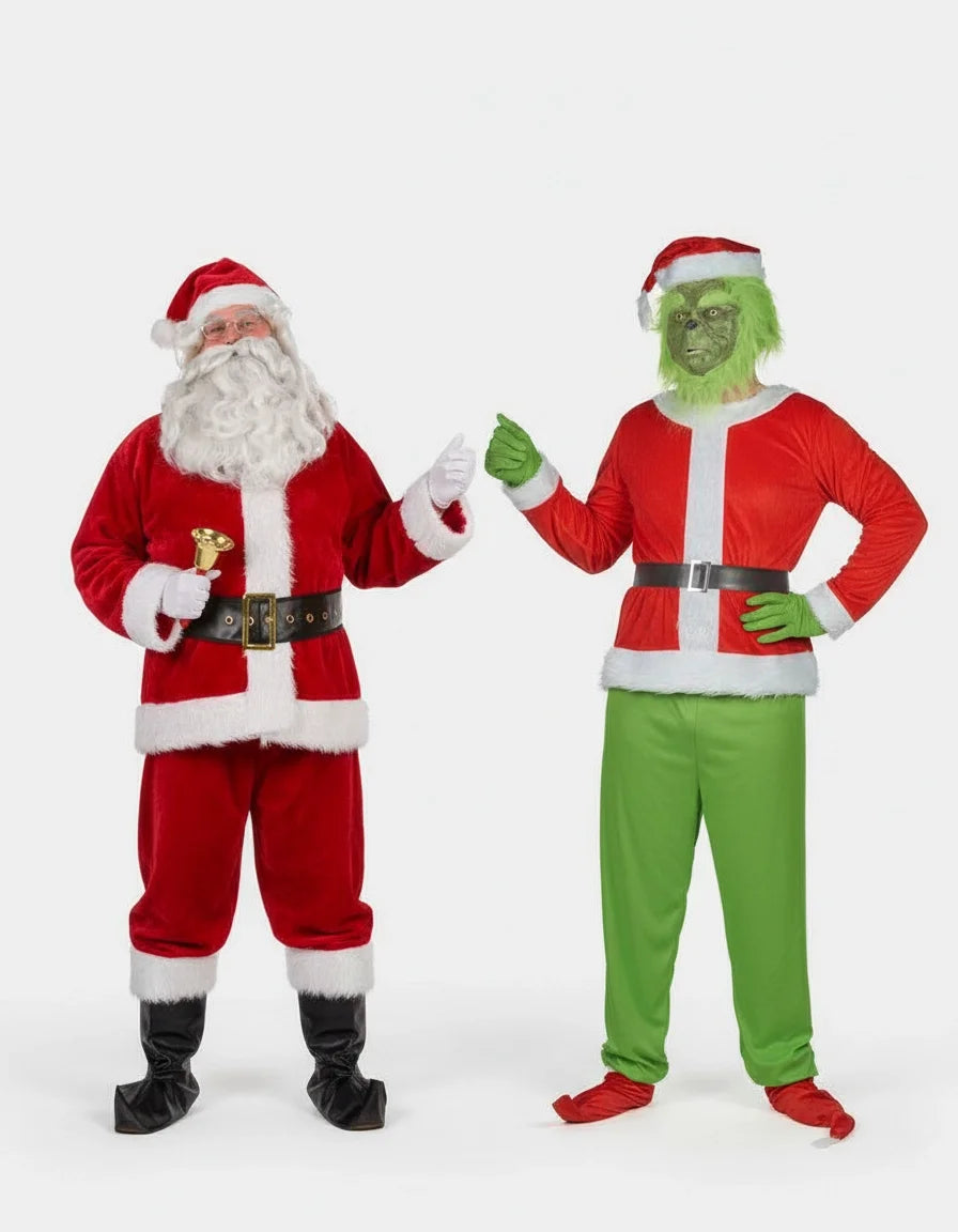 Luxusní sada kostýmů pro dospělé zelené monstrum a Santa Claus