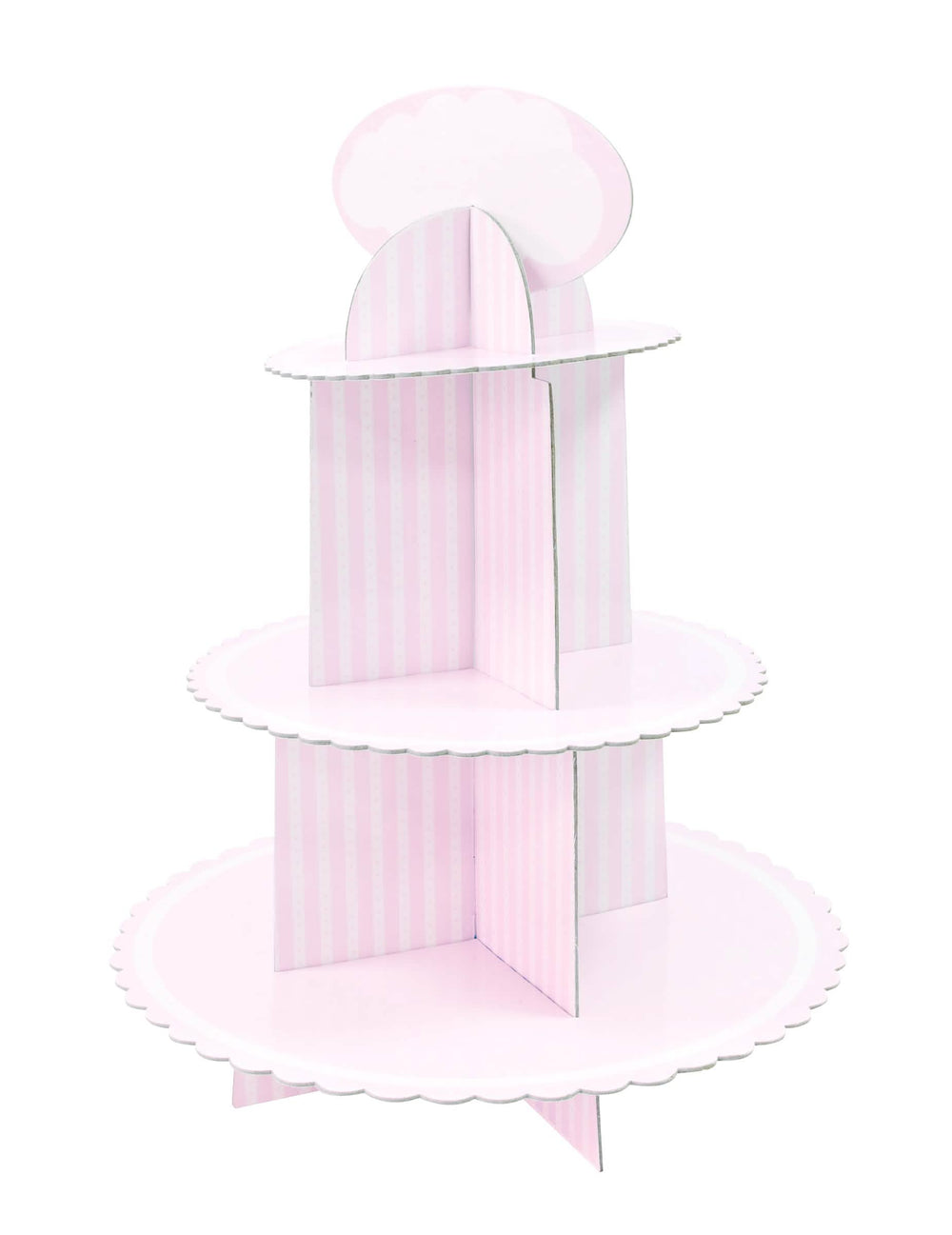 Pohled ze tří čtvrtin na kartonový stojan na cupcake k narozeniny