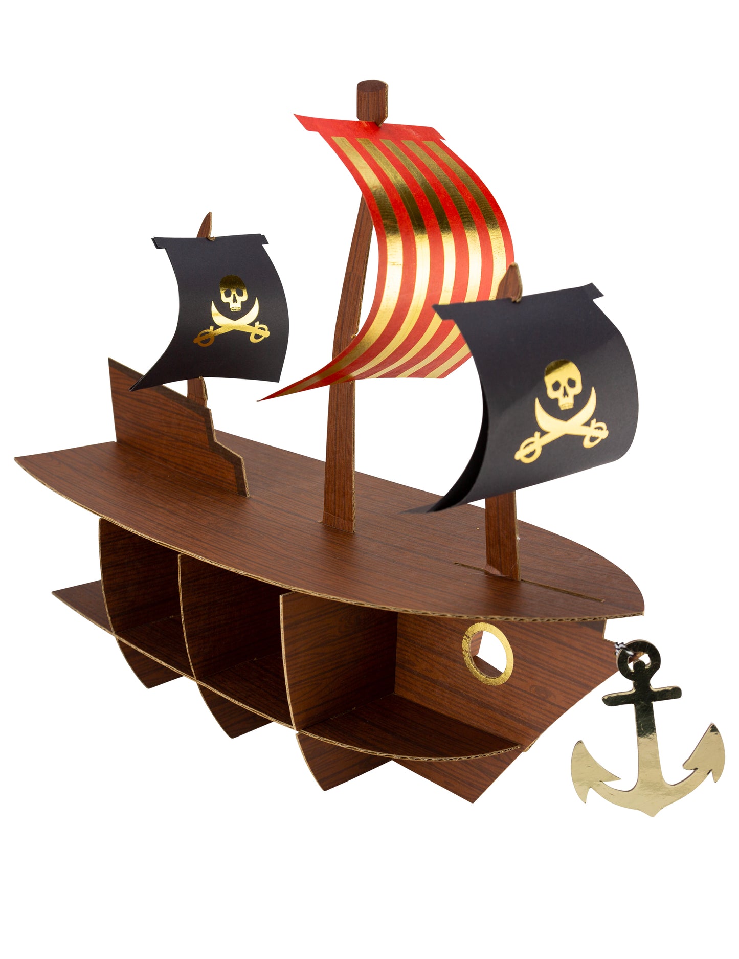 Stojan na dorty ve tvaru pirátské lodi se zlatou fólií 46,5 x 40 x 20 cm 