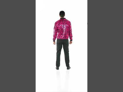 Růžová flitrovaná bunda pro dospělé s tygřím vzorem