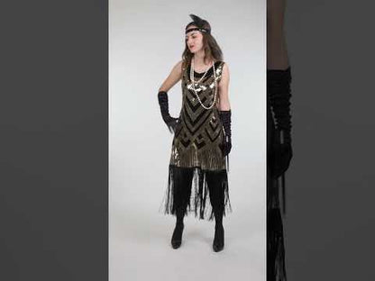 Luxusní černozlatý charlestonový dámský kostým se flitry 