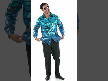 Pánská modrá flitrovaná košile s vlnitým vzorem