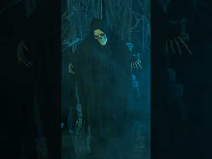 Světelná, zvukem nabitá, animovaná halloweenská kostra z 90. let cm