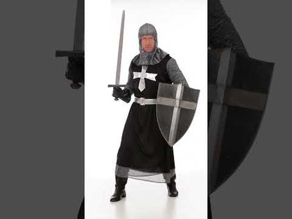 Pánský kostým středověkého rytíře v černém a stříbrném provedení