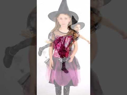 Dívčí růžový flitrovaný kostým čarodějnice