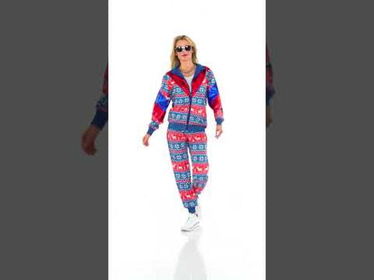 Modročervený vánoční teplákový kostým pro dospělé