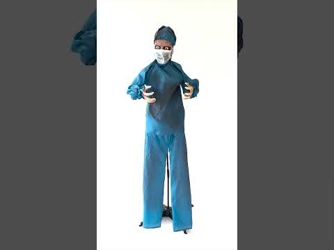 Décoration animée médecin fou terrifiant avec mouvements 170 cm