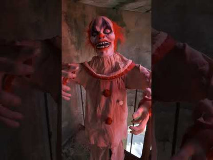 Animovaná dekorace strašidelného klauna 153 cm