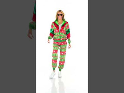 Vánoční teplákový kostým pro dospělé v zelenočerveném provedení