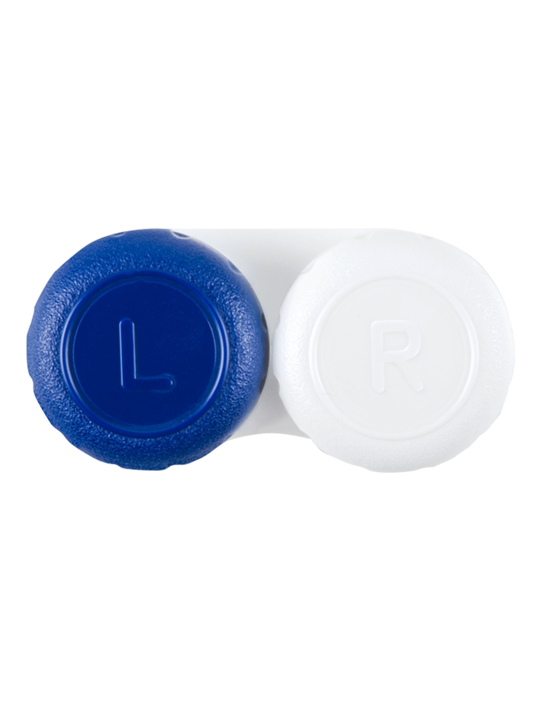 Détail de l'étui à bouchons bleu et blanc du produit avec étui pour lentilles pour adulte 60 ml