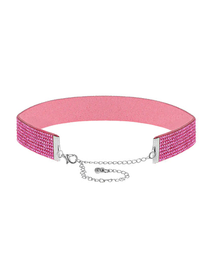 Růžový choker se štrasem pro dospělé