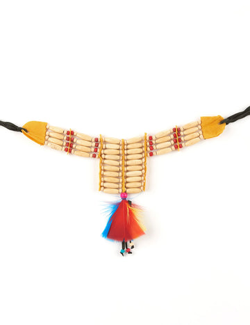 Ras de cou indien pour femme beige avec perles et plumes multicolores